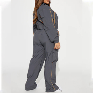 Ensemble de survêtement unisexe grande taille gris uni, pantalon cargo long, veste à capuche, tenue décontractée d'été, écologique et léger - Product Image 4