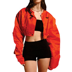 Chaqueta cortavientos bomber roja de nailon personalizada para mujer, ligera y elegante, estilo streetwear con dobladillo acanalado, chaquetas para hombre - Product Image 1