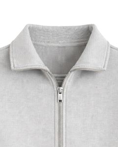 Sudadera corta de forro polar gris claro con cremallera completa para mujer, cuello polo, bolsillos delanteros, dobladillo con cordón ajustable, estilo casual y cálido para la calle - Product Image 4