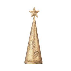 Juego de figuras rústicas de árboles de Navidad en forma de cono dorado con estrellas en la parte superior para una decoración y exhibición elegantes y festivas en la mesa. - Product Image 2