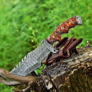 Hand Forged Mini Zombie Knife Damascus Steel Drop Point Blade Hunting Knife With <b>Leather</b> Sheath - Product Image 2