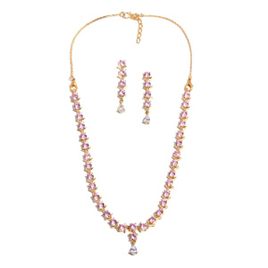 Classic Minimal Pink Morganite Necklace Set Wedding Necklace Gift For Her Bridal Necklace 22K Gold Plated Indian Jewelry - Product Image 2