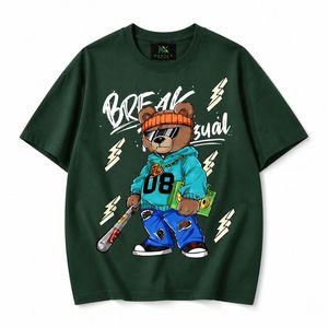 เสื้อยืดโอเวอร์ไซส์ลายการ์ตูนหมีสำหรับผู้ชาย สไตล์ลำลองฮิปฮอป สตรีทแวร์ ผ้าฝ้ายระบายอากาศดี พิมพ์ลายกราฟิก เสื้อผ้าแฟชั่นฤดูร้อน - Product Image 5