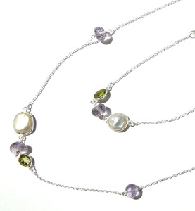 Natural Amethyst Peridot Beaded Snake Chain <b>Necklace</b> 925 <b>Sterling</b> <b>Silver</b> <b>Silver</b> Plated Handmade Jewelry Gift Her - Product Image 3
