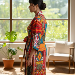 Kimono Nuevo con Estampado Kantha, Mangas Largas, Transpirable, Suave, Diseño Reversible con Cinturón, Ropa de Dormir para Mujer - Product Image 3