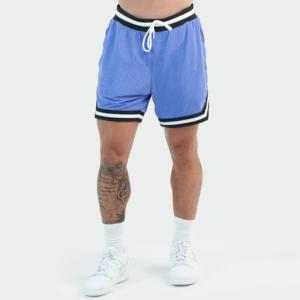 Shorts de sport pour homme en maille bleue avec cordon de serrage et poches, vêtements de sport respirants - Product Image 6