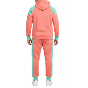 Conjunto Deportivo para Hombre en Verde Melocotón y Verde Menta Vibrante – Sudadera con Mangas Raglán y Puños en Contraste, Pantalón a Juego - Product Image 2