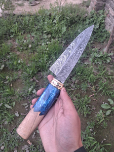 Cuchillo de Chef Burraq Jexmoo, Forjado a Mano en Acero de Damasco, Mango de Resina Azul, para Mano Derecha, Cuchillo de Cocina Tradicional - Product Image 3