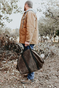 Porte-bûches en toile cirée pour grand format, pour le transport de bois de chauffage, avec poignées en cuir pour le rangement et le transport du bois - Product Image 5