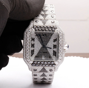 Reloj de Lujo para Hombre, Estilo Hip Hop, con Incrustaciones de Diamantes Negros, Patrón Geométrico Plateado, Automático, con Moissanita - Product Image 1