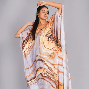 Hermoso Kaftán 100% Algodón Puro con Estampado Floral, Camisón de Satén Indio de Lujo, Transpirable para Primavera/Verano, Ropa de Playa Bohemia - Product Image 1