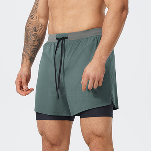 Custom Style Printed Logo Fitness Clothing Mesh Anti-Bacterial Sweat-Wicking Stretch Gym Wear Running Double <b>Layer</b> Shorts - Product Image 1