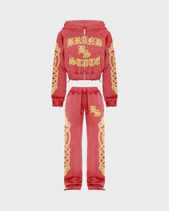 Light Blue Brand Vs State <b>Zip</b> <b>Up</b> Cropped Hoodie & Pants Set Oversized Streetwear Tracksuit. OEM Private Label Manufacturer - Product Image 2