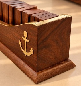 <b>Domino</b> <b>Set</b> Double Six Tiles with Brass Inlay Wooden Box - Product Image 4