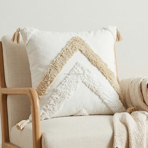 Tufted Cushion <b>Cover</b> 18x18 Tassel Modern Boho Textured Pillow Case Warm Minimalist Home Decor Accent Tufted <b>Sofa</b> Pillowslip - Product Image 1