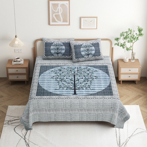 Parure de lit personnalisable 3 pièces en coton 100% imprimé à la main motif feuilles indiennes, 200 fils/cm², anti-acariens, toutes saisons, qualité supérieure, motif floral - Product Image 2