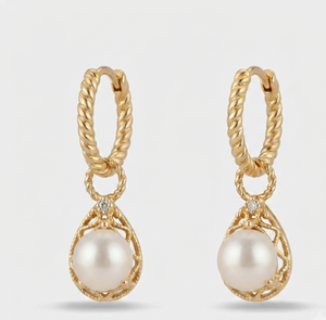 Boucles d'oreilles pendantes en perles d'eau douce plaquées or 18 carats, créoles torsadées en argent sterling 925 pour femme, mariage - Product Image 1