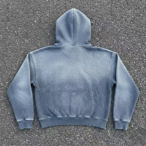 Sweat-shirt à capuche en molleton gaufré pour homme, manches classiques, sans doublure, style hiver, bleu-gris, écologique, respirant, avec poche - Product Image 3