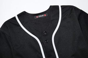 Camiseta Deportiva Negra de Béisbol FALER con Ribete Blanco y Botones al Frente, Material de Poliéster Resistente - Product Image 5