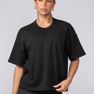 Camisetas de Mujer OEM Más Vendidas, Transpirables, de Algodón Grueso Comprimido, Corte Ajustado, Manga Corta, Cuello Redondo, Color Personalizado - Blanco Liso - Product Image 4
