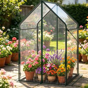 "60" X 60" Portable Mini Greenhouse with 36" PE Bottom Mat & Clear PVC Tent Wind-Resistant Metal <b>Frame</b> for Plants" - Product Image 1