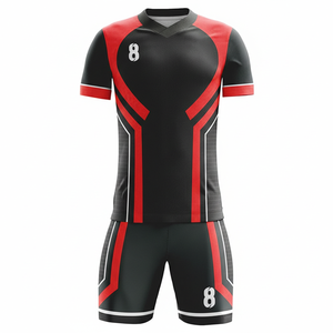 Custom Sublimated Soccer Jersey Men's V-Neck Short Sleeve Moisture Wicking Black <b>Red</b> <b>Striped</b> Athletic Fit Adult Uniform - Product Image 2