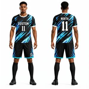 ชุดเสื้อและกางเกงฟุตบอลลายคลื่นทะเลสีน้ำเงินขาว ระบายอากาศได้ดี ดีไซน์ลื่นไหล เหมาะสำหรับทีมกีฬา - Product Image 4