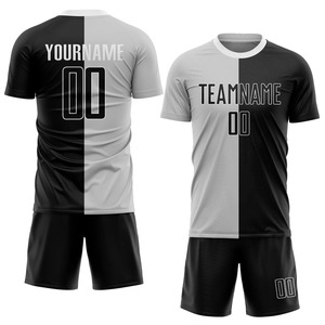 Ensemble de maillots de football sublimés personnalisés, uniforme d'équipe, chemise et short, design noir et blanc, respirant, séchage rapide, entraînement sportif - Product Image 1