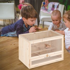 Gabbia per Criceti con Tetto Ribaltabile in Legno di Abete, con Scale Multiple e Aree Attività per l'Allevamento di Piccoli Animali Come Porcellini d'India e Ricci - Product Image 5