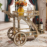 Chariot de bar mobile classique européen de luxe, chariot de service couleur laiton antique pour hôtel et banquet, OEM