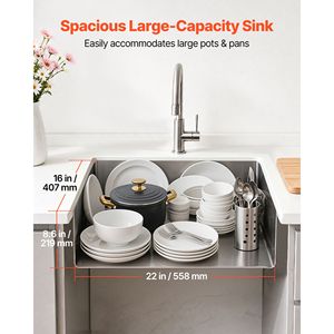 Évier de cuisine encastré simple de 24 pouces en acier inoxydable, style ferme, avec un seul trou - Product Image 2
