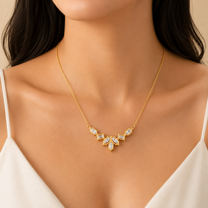 Collier fantaisie en argent sterling 925 plaqué or avec diamant de laboratoire taille marquise émeraude, couleur émeraude, VVS, pour mariage et anniversaire - Product Image 2