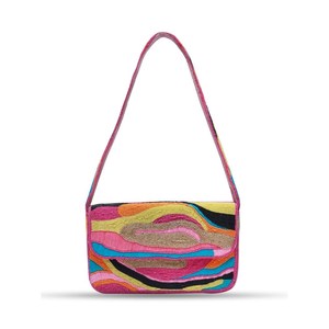 Sac à main décontracté de luxe fait main indien, sac baguette perlé de verre, poignée assortie de perles multicolores, durable, artisanal, local - Product Image 1