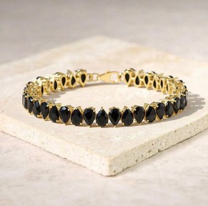 Black Onyx Charm <b>Bracelet</b> in Sterling Silver Gold Plated Elegant Gemstone Luxury Fine Jewelry for Women - Product Image 4