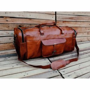 Vintage Genuine Leather Travel Duffel <b>Bag</b> Large Capacity Weekender <b>Overnight</b> <b>Bag</b> for Men with Front Pocket - Product Image 3