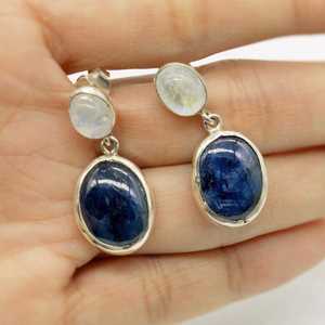 Pendientes de plata de ley con piedras preciosas azules de primera calidad, piedra lunar y zafiro, piedra de nacimiento de septiembre, al mejor precio. - Product Image 6