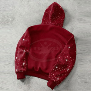 Sweat-shirts à capuche en coton 100% avec strass, style hiver, couleur unie, faible MOQ, nouveau design - Product Image 2