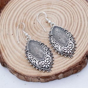 Wholesale Oxidized 925 Sterling Silver Floral Granulation Marquise Drop Earrings Memoria Jewels - Product Image 3