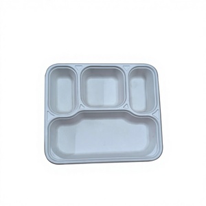 Assiette jetable écologique en bagasse à 4 compartiments, rectangulaire ou ronde, biodégradable, anti-fuite, en canne à sucre - Product Image 1