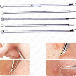 Kit de 5 piezas de acero inoxidable para extraer puntos negros y blancos – Herramientas profesionales para eliminar el acné y las espinillas del rostro con estuche de almacenamiento - Product Image 1