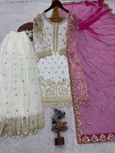 Ensemble Kurti et Palazzo en Soie Pure Fandy Brodé de Qualité Supérieure avec Dupatta en Tulle Papillon – Vêtements Ethniques pour Femmes de Qualité Export - Product Image 6