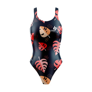 OEM ODM Women's Eco Friendly One <b>Piece</b> Swimsuit Plant Pattern Round Neck Stretchable Swimwear Bodysuit Custom Front Logo Printed - Product Image 4