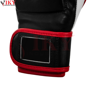 Gants de MMA durables et entièrement personnalisables à paume ouverte pour arts martiaux, avec bordure rouge, noir et blanc, prix de gros - Product Image 6