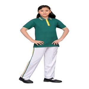 Personalización de fábrica Niñas Escuela Ropa deportiva Uniformes Conjunto Camiseta verde Conjunto de pantalón de chándal gris - Product Image 3