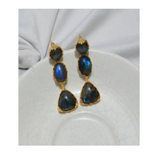 Boucles d'oreilles pendantes plaquées or de qualité supérieure avec pierre naturelle sertie en clos, style bohème, bijoux de fête pour femmes - Product Image 2