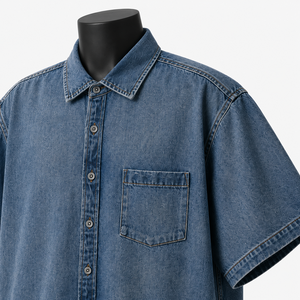 Camisa de Algodón para Hombre, Estilo Casual, Manga Corta, Tela Denim Sólida, Transpirable, Ecológica, ODM, Otoño - Product Image 6