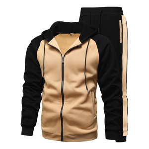 Ensemble de survêtement décontracté pour homme, noir et gris, à capuche, manches longues, fermeture éclair, couleur unie, respirant, coupe régulière, idéal pour l'automne - Product Image 5