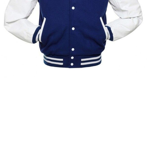 Men's Navy Blue Leather Varsity Jacket Casual Style Stand Collar Regular Sleeve Solid Color Horn <b>Button</b> Winter Windproof - Product Image 5
