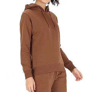 Women's <b>Brown</b> Hooded Tracksuit Set Full Sleeve Solid Color Casual <b>Jogger</b> Pants Breathable Cotton Autumn Wear - Product Image 2
