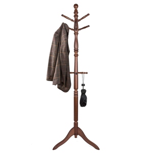 Modern design wooden coat <b>stand</b> dark walnut with tripod base vintage entryway customized options - Product Image 1
